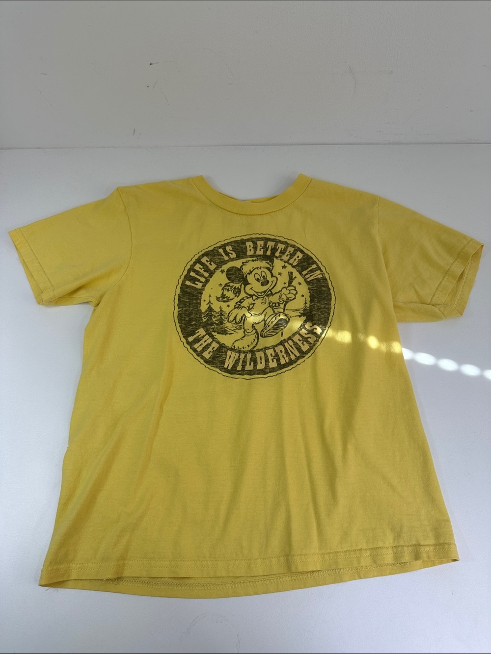 Kids Yellow Disney Mickey Mouse T-Shirt - Life's Better in the Wilderness Size M